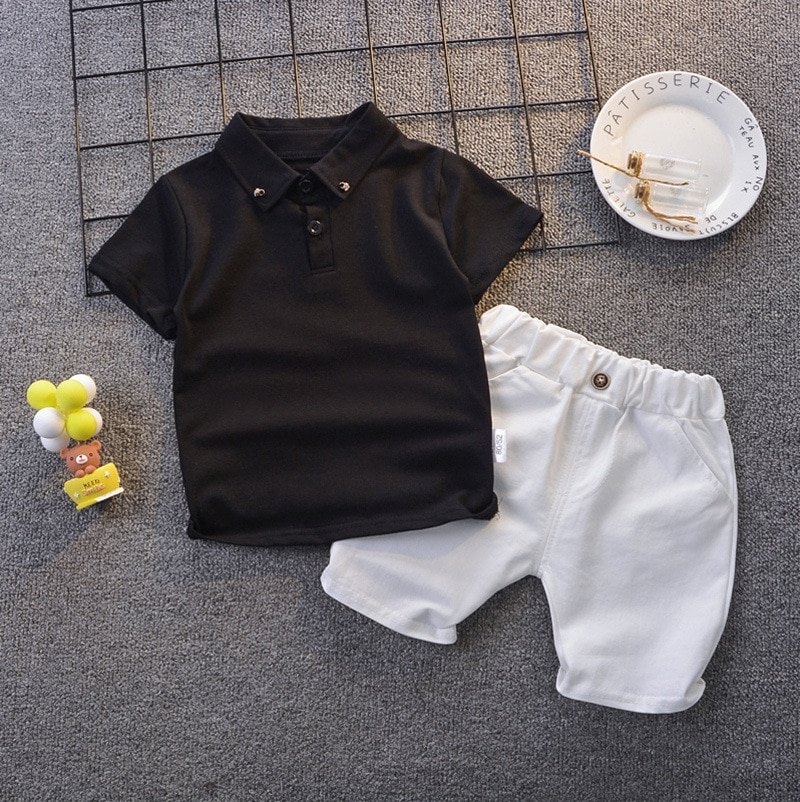 Baby Boy's Summer Black Top with White Shorts Set
