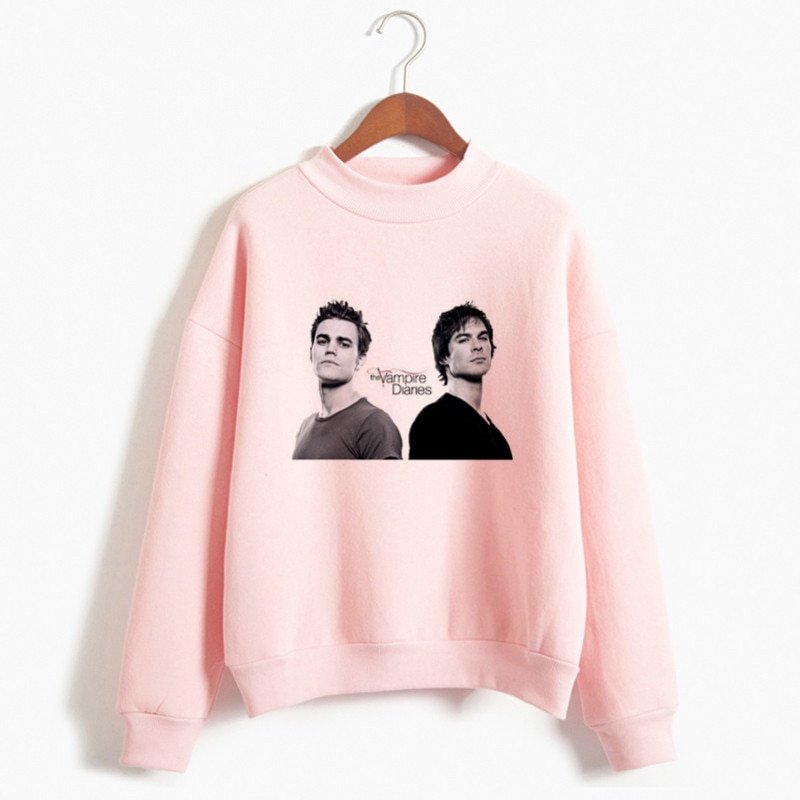 2020 Winter New The Vampire Diaries Print Hoodies Casual Cool Sweatshirt Women Streetwear Funny Harajuku Pink Hoodie