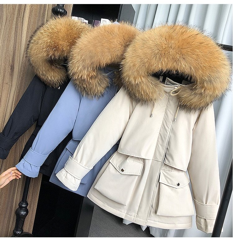 Large Natural Raccoon Fox Fur Hooded Winter Down Coat Women 90% White Duck Down Jacket Thick Warm Parkas Female Outerwear