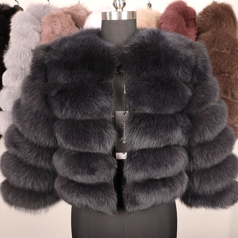 maomaokong 50CM Natural Real Fox Fur CoatWomen Winter natural fur Vest Jacket Fashion silm Outwear Real Fox Fur Vest Coat Fox