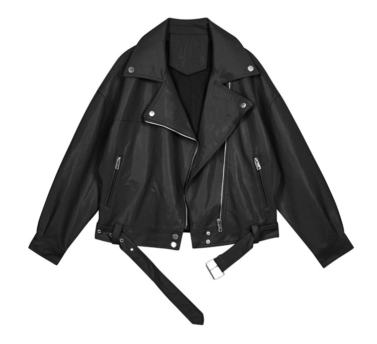 FTLZZ 2021 New Spring Women Pu Leather Motorcycle Jacket Female With Belt Solid Color Jackets Ladys Loose Casual Jacket
