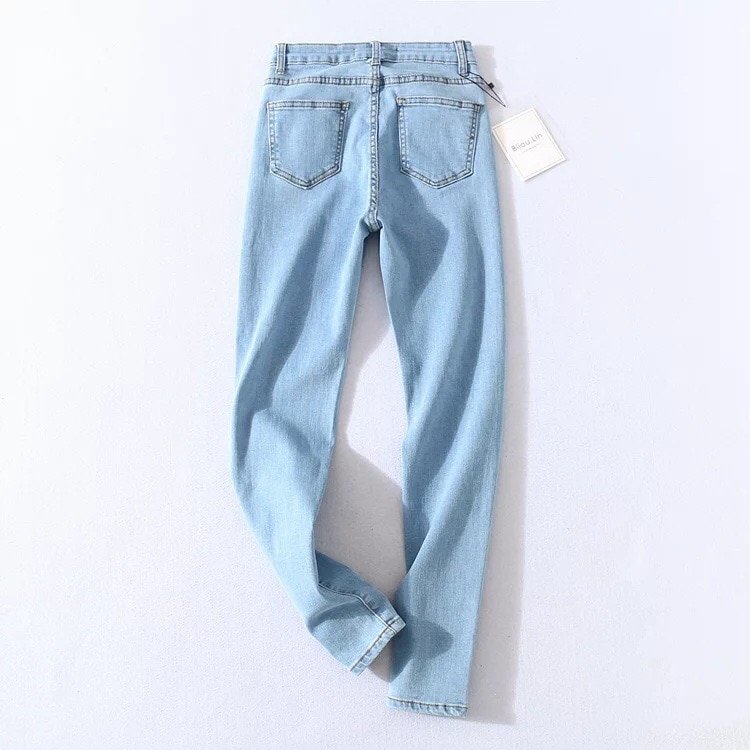 2020 Vintage Skinny Four Buttons High Waist Pencil Jeans Women Slim Fit Stretch Denim Pants Full Length Denim Tight Trousers