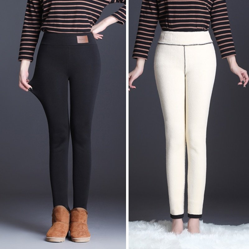 OUMENGK 2021 New Fashion High Waist Autumn Winter Women Thick Warm Elastic Pants Quality S-5XL Trousers Tight Type Pencil Pants
