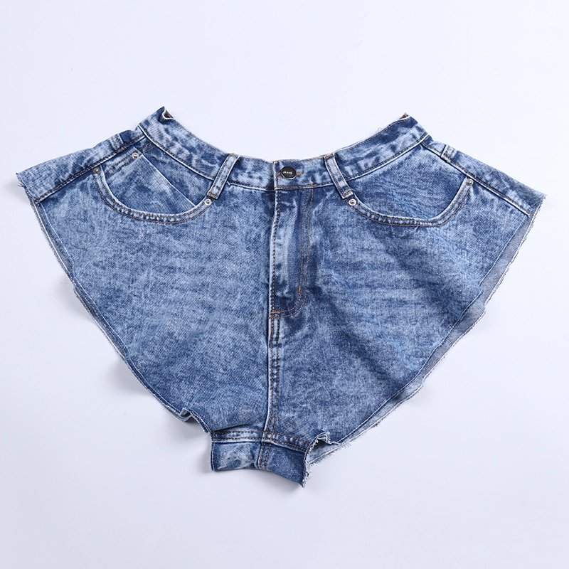 TWOTWINSTYLE Casual Denim Shorts Skirts High Waist Ruffle Hem Loose Ruched Short Pants Female Fashion Clothing 2020 Spring Tide