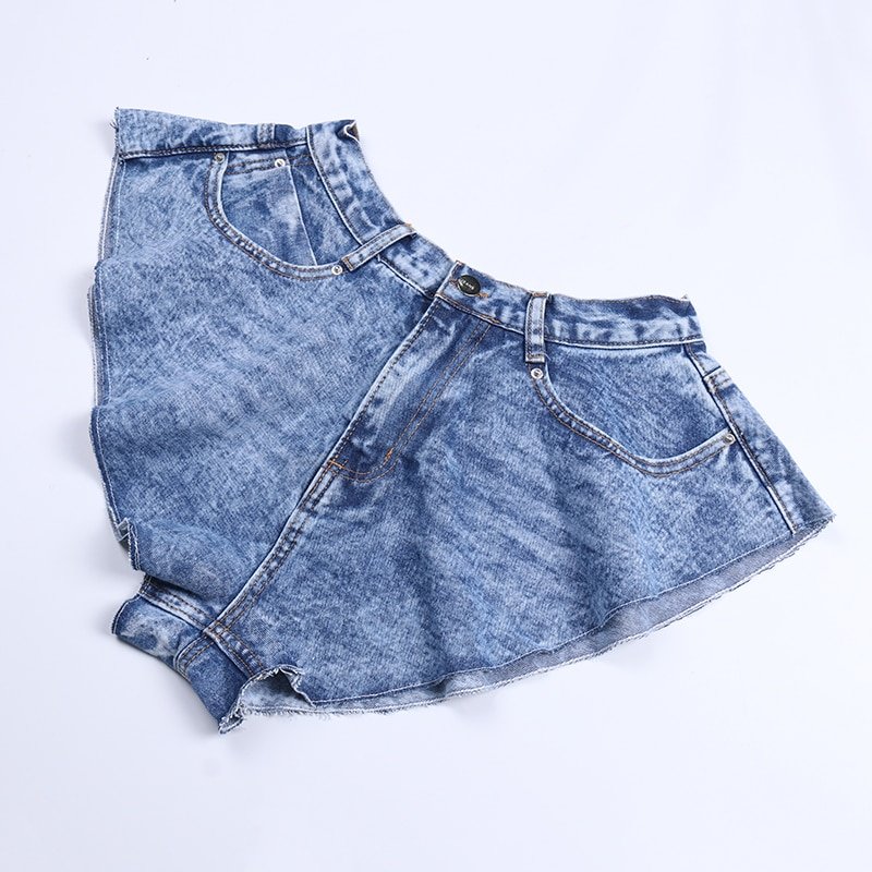 TWOTWINSTYLE Casual Denim Shorts Skirts High Waist Ruffle Hem Loose Ruched Short Pants Female Fashion Clothing 2020 Spring Tide