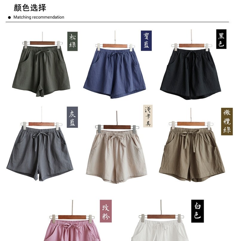 2020 New Hot Summer Casual Cotton Linen Shorts Women Plus Size High Waist Shorts Fashion Short Pants Streetwear Women's Shorts
