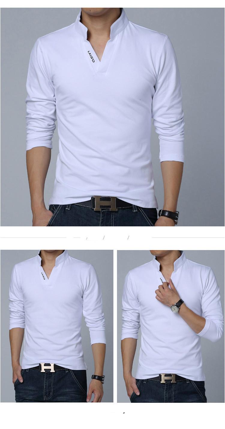 2020 T-Shirt Men Spring Cotton T Shirt Men Solid Color Tshirt Mandarin Collar Long Sleeve Top Men Brand Slim Fit Tee Shirts 5XL