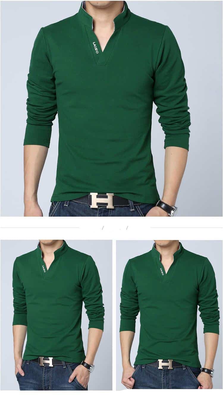 2020 T-Shirt Men Spring Cotton T Shirt Men Solid Color Tshirt Mandarin Collar Long Sleeve Top Men Brand Slim Fit Tee Shirts 5XL