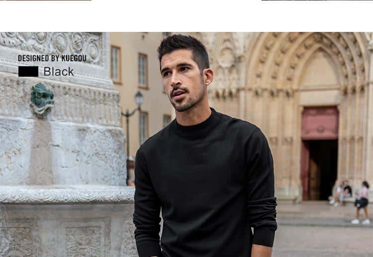 KUEGOU clothing Solid color Men‘s sweater Semi-high Collar stretch fashion warm sweaters turtleneck top plus size YYZ-2208