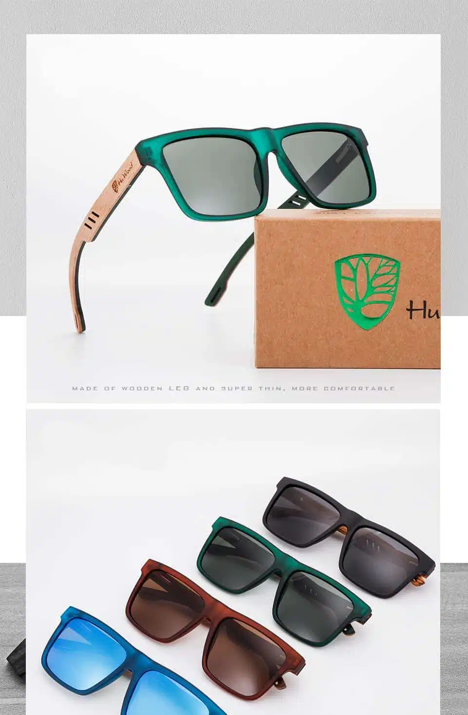 Hu Wood 2020 New High Quality Square Sunglasses Men Polarized UV400 Fashion Sunglass Mirror Sport sun glasses Driving oculos